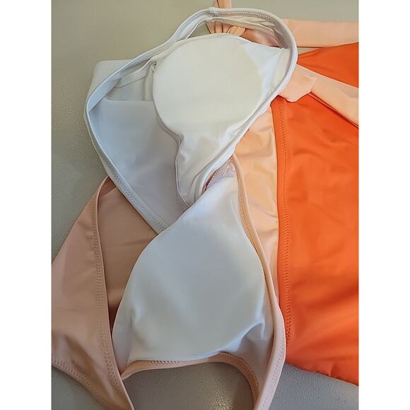 New Cupshe Colorblock One Piece Swimsuit Orange Peach‎ Tie Waist Summer Size S - Picture 4 of 10
